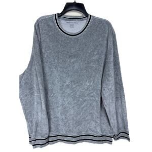 American Eagle Men's Pullover Sweater Velour Sz XXL Gray Black Striped Trim Soft